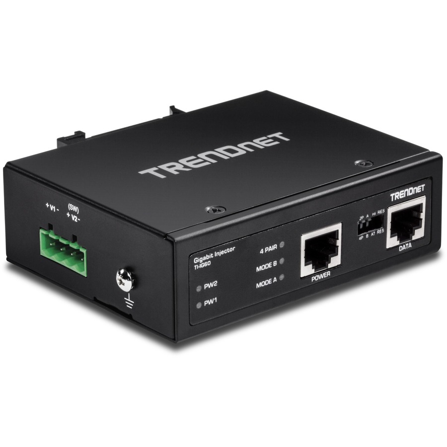 TRENDnet Hardened Industrial 60W Gigabit PoE+ Injector, DIN-Rail Mount, IP30 Rated Housing, Includes DIN-rail & Wall Mounts, TI-IG60