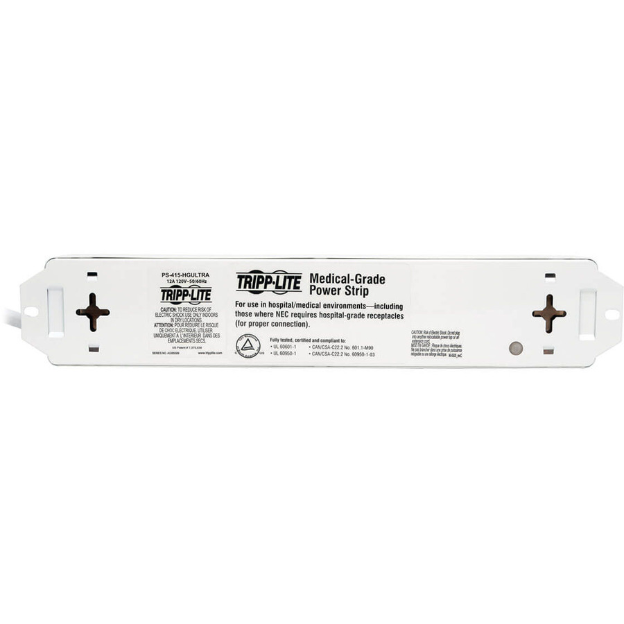 Tripp Lite by Eaton Safe-IT UL 60601-1 Medical-Grade Power Strip for Patient-Care Vicinity, 4x 15A Hospital-Grade Outlets, Safety Covers, 6 ft. Cord - NEMA 5-15P-HG - 4 x NEMA 5-15R-HG - 6 ft Cord - 15 A Current - 120 V AC Voltage - External