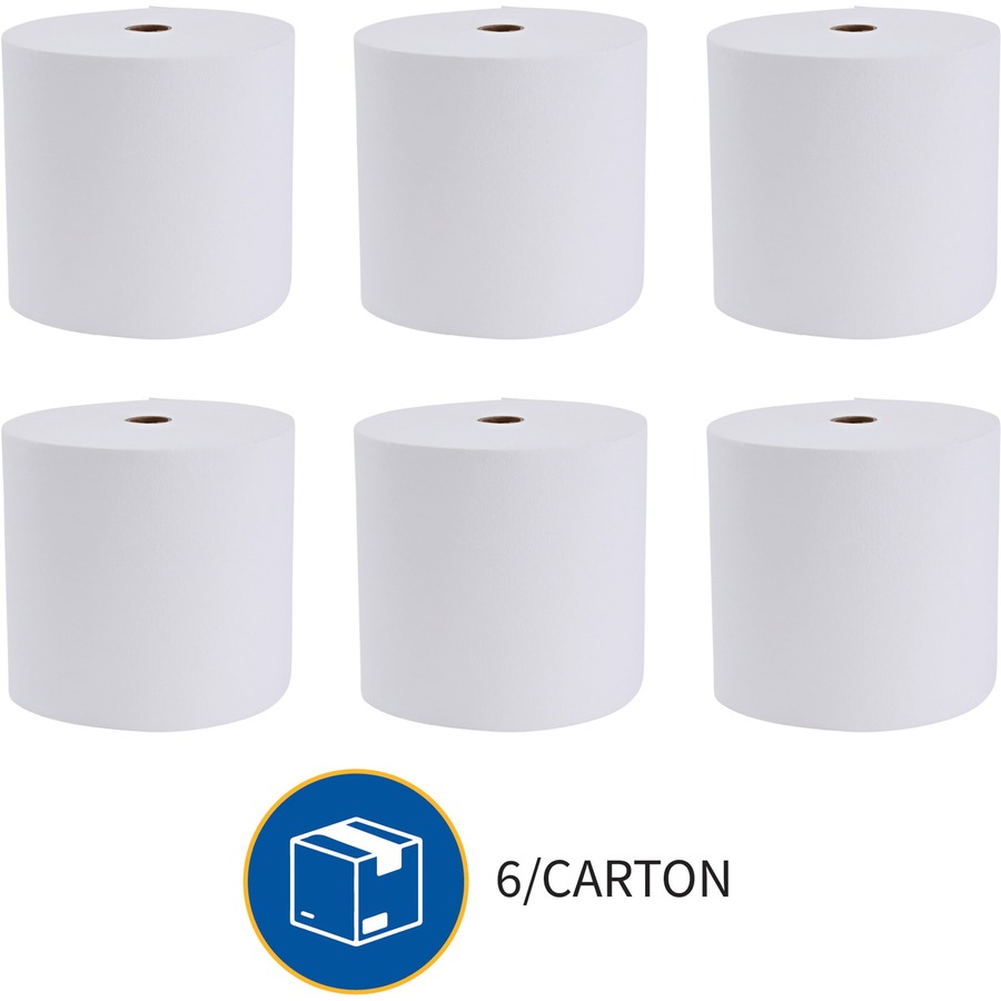 Genuine Joe Solutions 1-ply Hardwound Towels - 1 Ply - 7" x 600 ft - 0.98" Core - White - Virgin Fiber - 6 / Carton