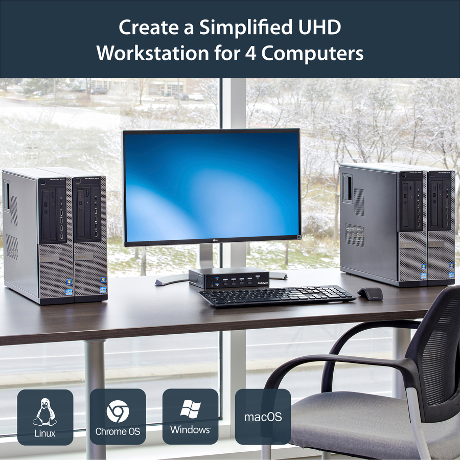 StarTech 4-Port DisplayPort KVM Switch, DP KVM Switch with Built-in USB 3.0 Hub for Peripherals, 4K 30 Hz, TAA