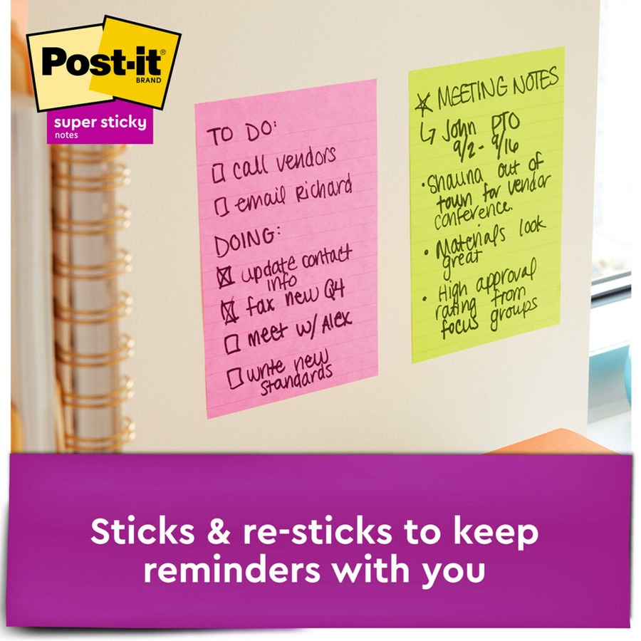 Post-it® Super Sticky Adhesive Note - 270 - 4" x 6" - Rectangle - 90 Sheets per Pad - Removable, Repositionable, Recyclable - 3 / Pack - Adhesive Note Pads - MMM6603SSMIA