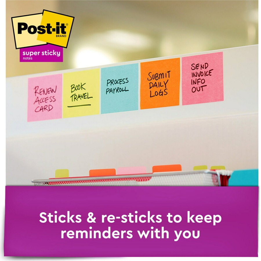 Post-it® Super Sticky Pop-up Notes - Miami Color Collection - 540 x Multicolor - 3" x 3" - Rectangle - 90 Sheets per Pad - Multicolor - Paper - Self-adhesive, Removable, Recyclable - 6 / Pack - Adhesive Note Pads - MMMR3306SSMIA