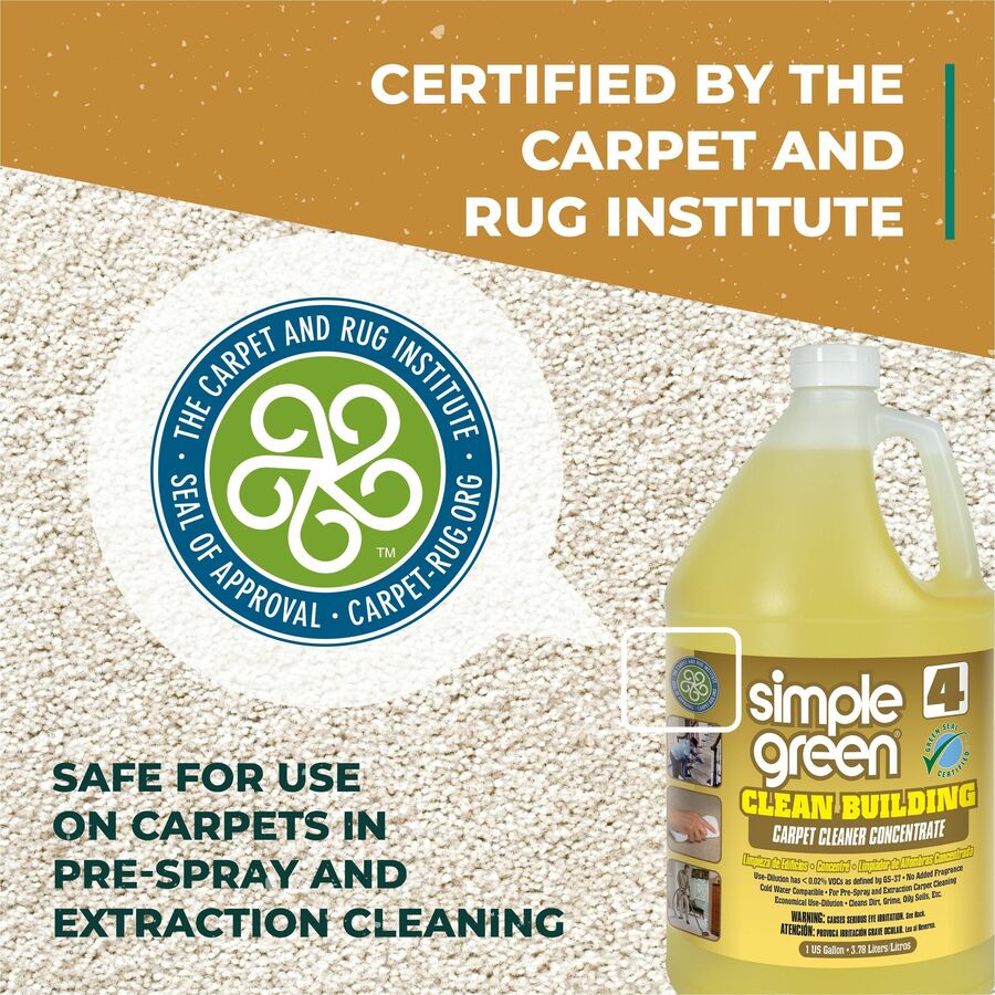 Simple Green Clean Building Carpet Cleaner Concentrate - Concentrate - 128 fl oz (4 quart) - 2 / Carton - Non-toxic, Caustic-free, Organic, Non-flammable, Fragrance-free, Unscented - Sand