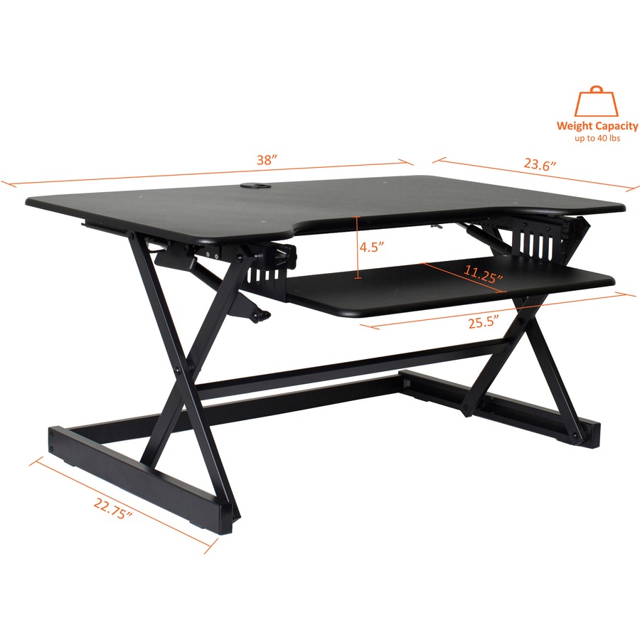Lorell Deluxe Adjustable Desk Riser - 20" Height x 38" Width x 24" Depth - Desktop - Black