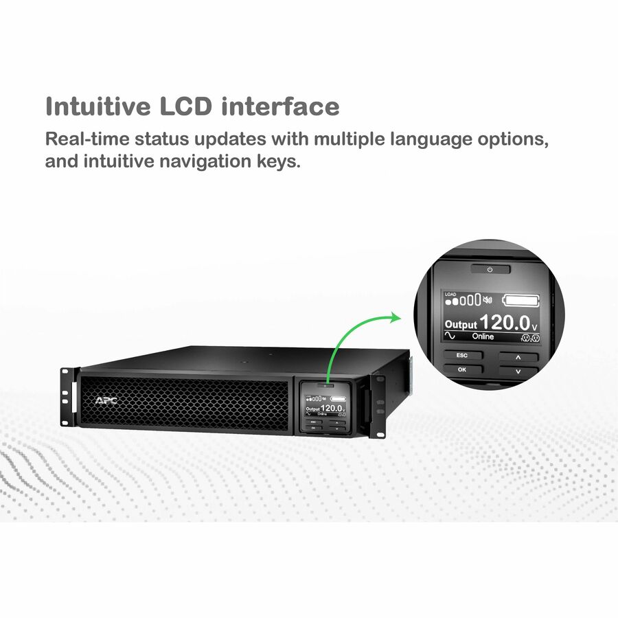 APC Smart-UPS On-Line, 2200VA, Rackmount 2U, 120V, 6x 5-20R+1x L5-20R NEMA outlets, Network Card, Extended runtime, W/ rail kit