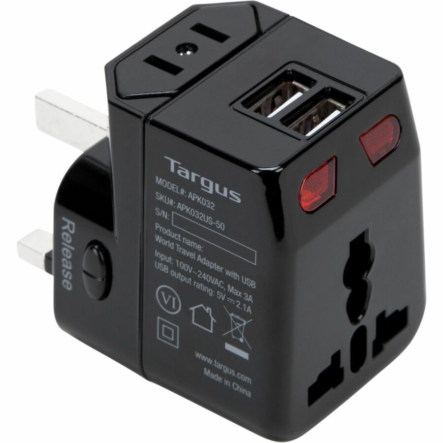 Targus World Travel AC Power Adapter with Dual USB-A Charging Ports(Open Box)