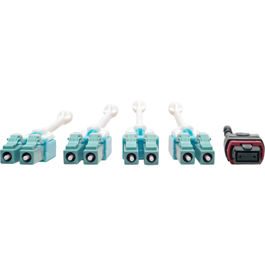 Eaton Tripp Lite Series 40G MTP/MPO to 4xLC Fan-Out OM4 Plenum-Rated Fiber Optic Cable, 40GBASE-SR4, Push/Pull Tabs, Magenta, 5 m