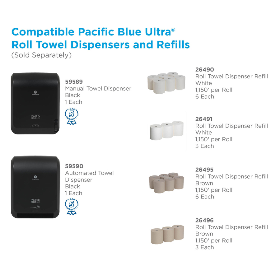 Pacific Blue Ultra High-Capacity Recycled Paper Towel Rolls - 7.87" x 1150 ft - White - 3 Rolls Per Carton - 3 / Carton