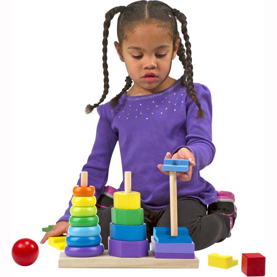 Melissa & Doug Geometric Stacker - Theme/Subject: Fun - Skill Learning: Stacking, Matching, Sorting, Building, Shape, Size Differentiation, Color, Geometry - 25 Pieces - Creative Learning & Toys - LCI10567