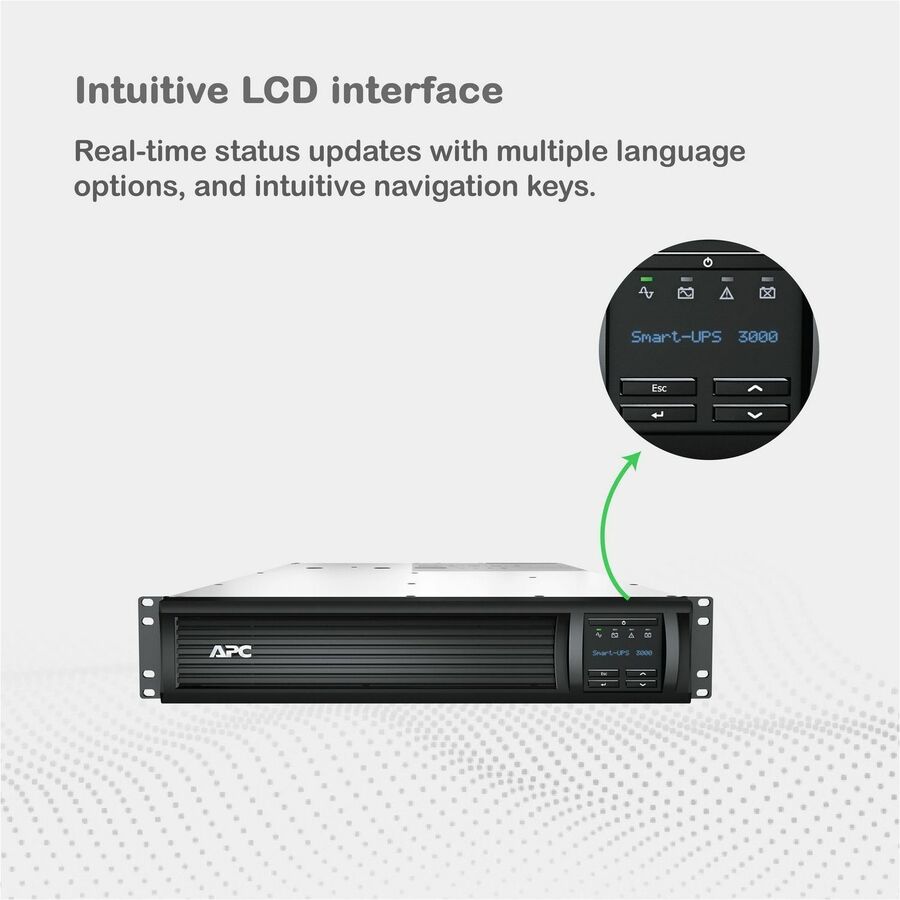 APC Smart-UPS, Line Interactive, 3kVA, Rackmount 2U, 120V, 6x NEMA 5-15R+2x NEMA 5-20R outlets, Network Card, AVR, LCD