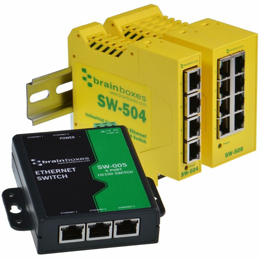 Brainboxes Industrial Ethernet 8 Port Switch DIN Rail Mountable