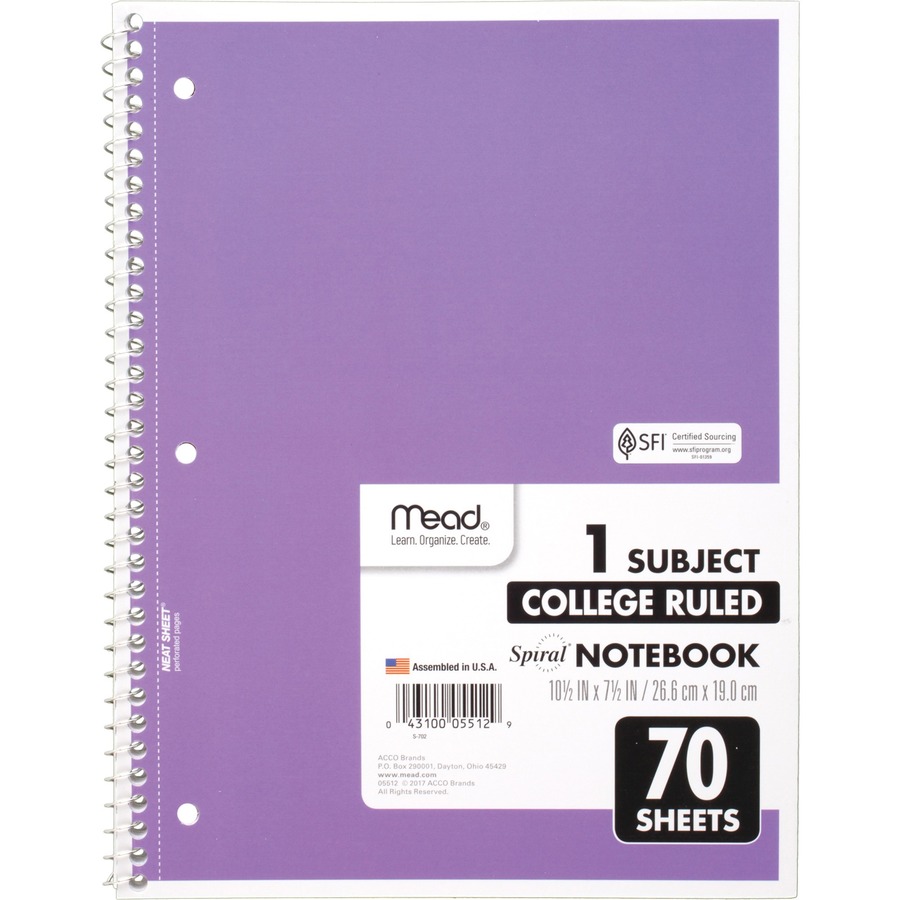 Mead One-subject Spiral Notebook - 70 Sheets - Spiral - College Ruled - 8" x 10 1/2" - White Paper - TanBoard Cover - Heavyweight, Punched - 12 / Bundle