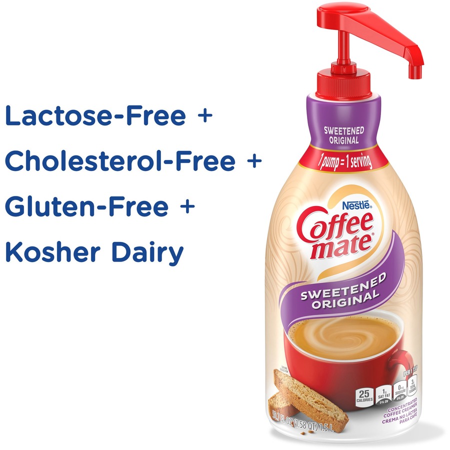 Coffee mate Sweetened Original Gluten-Free Liquid Creamer - Pump Bottle - Sweetened Original Flavor - 50.72 fl oz (1.50 L) - 2/Carton - 300 Serving