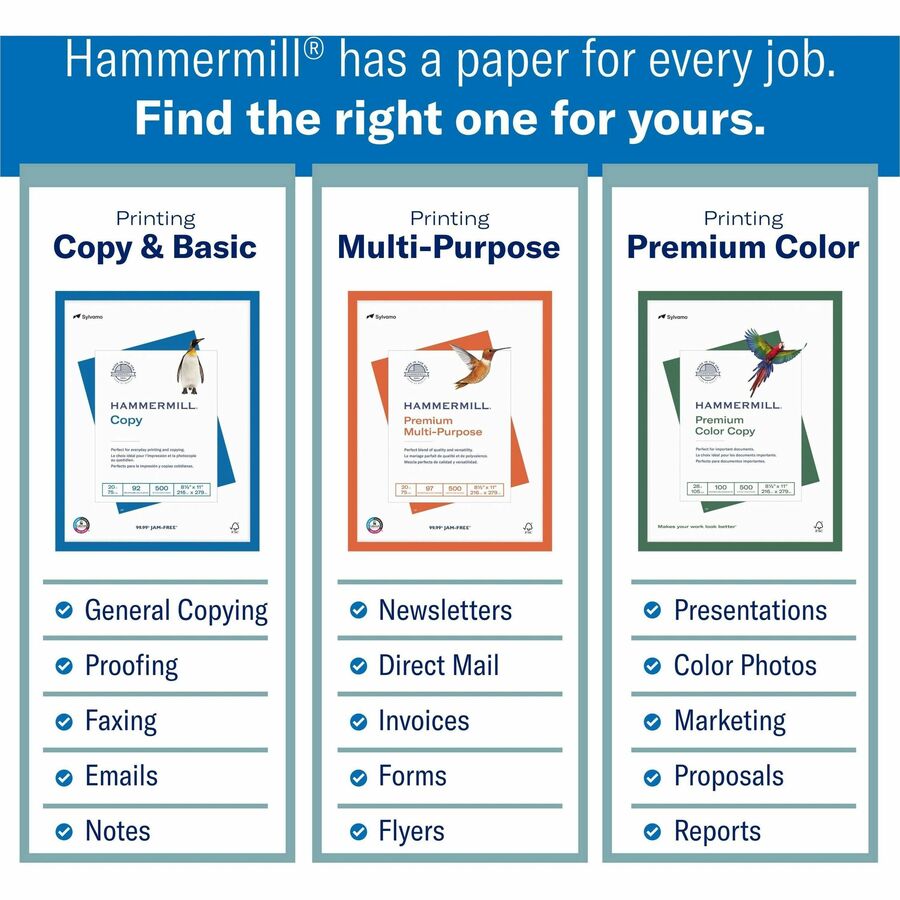 Hammermill Paper for Color 8.5x11 Inkjet, Laser Copy & Multipurpose Paper - White - 98 Brightness - Letter - 8 1/2" x 11" - 24 lb Basis Weight - Ultra Smooth - 500 / Ream - SFI - Copy & Multi-use White Paper - HAM104604