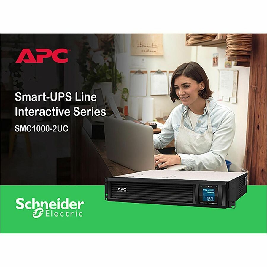 APC Smart-UPS C, Line Interactive, 1000VA, Rackmount 2U, 120V, 6x NEMA 5-15R outlets, SmartConnect port, USB and Serial communication, AVR,Graphic LCD