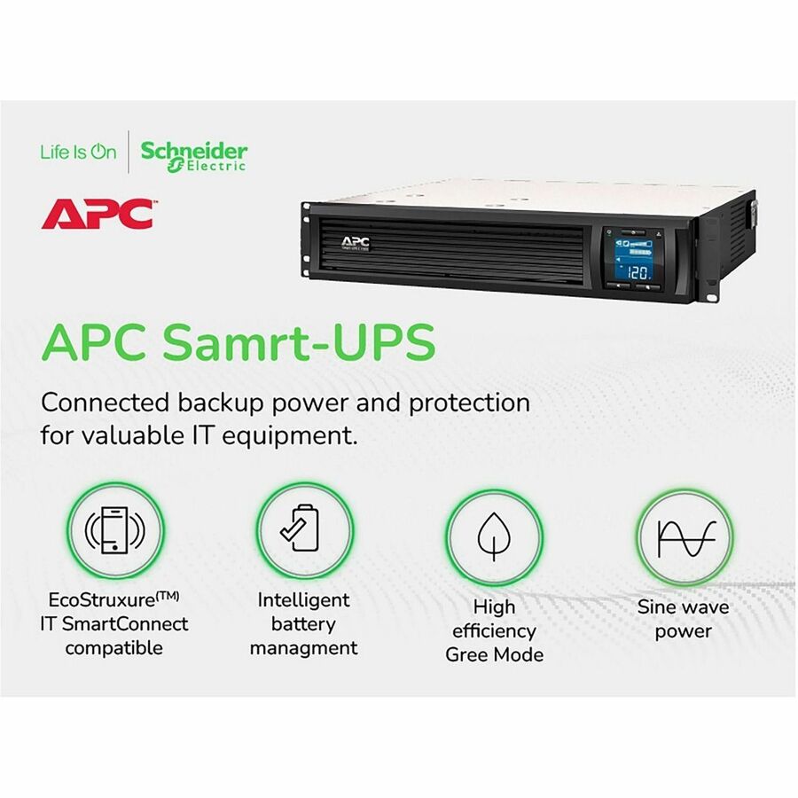 APC Smart-UPS C, Line Interactive, 1440VA, Tower, 120V, 8x NEMA 5-15R outlets, SmartConnect port, USB and Serial communication, AVR, Graphic LCD