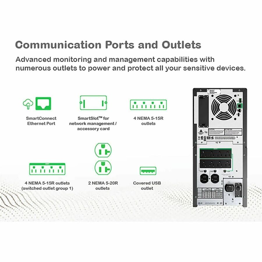 APC Smart-UPS, Line Interactive, 3kVA, Tower, 120V, 8 NEMA 5-15R+2 NEMA 5-20R outlets, SmartConnect Port+SmartSlot, AVR, LCD