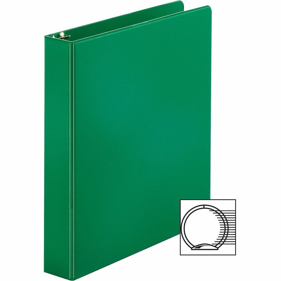 Business Source Basic Round Ring Binders - 1 1/2" Binder Capacity - Letter - 8 1/2" x 11" Sheet Size - 350 Sheet Capacity - 3 Ring(s) - Fastener(s): Round Ring - Pocket(s): Inside Front & Back - Chipboard, Polypropylene - Green - Exposed Rivet, Sturdy, Op