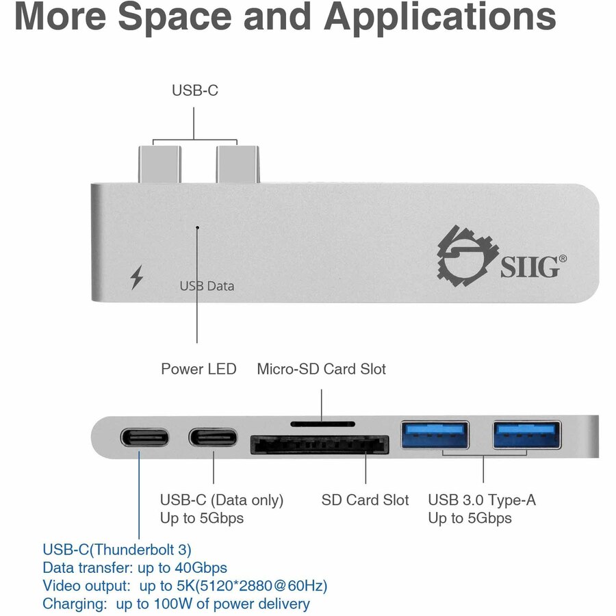 SIIG Thunderbolt 3 USB-C Hub with Card Reader & PD Adapter - Silver