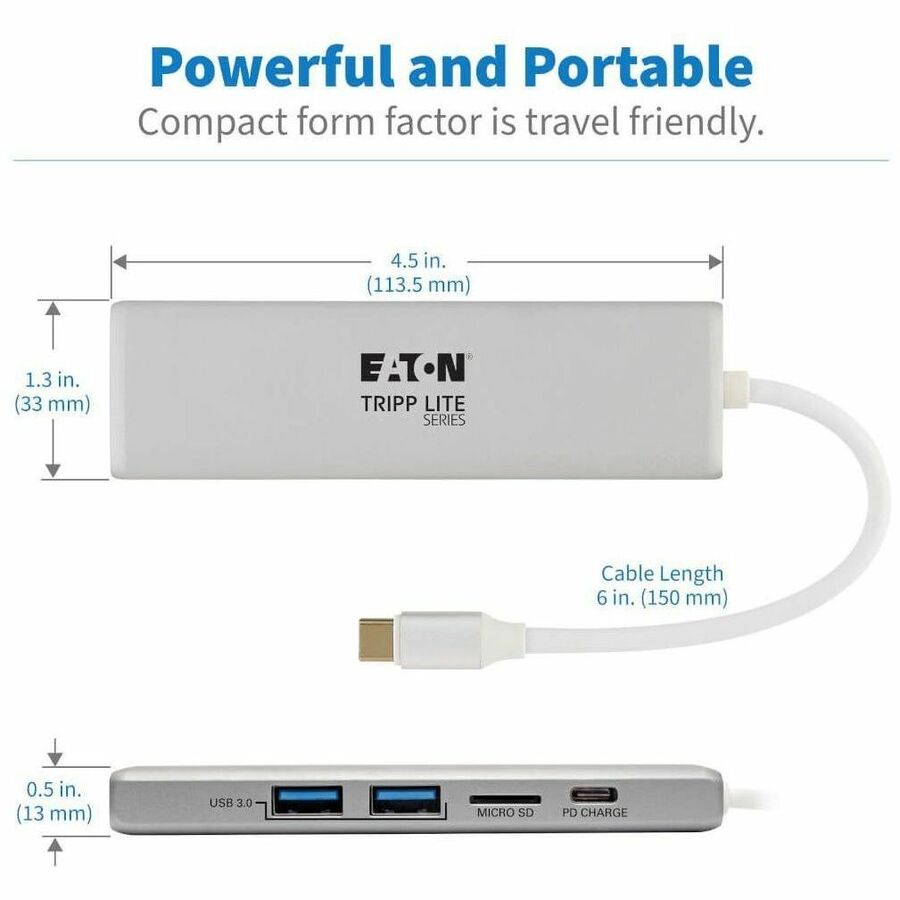 Tripp Lite by Eaton USB C Docking Station 4k @ 30Hz w/USB Hub HDMI Micro SD Charging, USB Type C, USB-C, USB Type-C