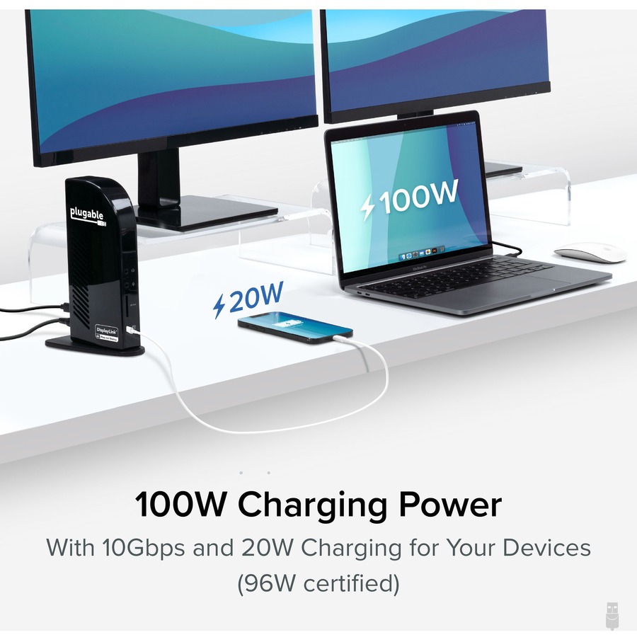 Plugable 4K USB C Docking Station Triple Monitor with 100W Power Delivery, USB C Dock for Thunderbolt 3/4, and USB-C Windows and Mac