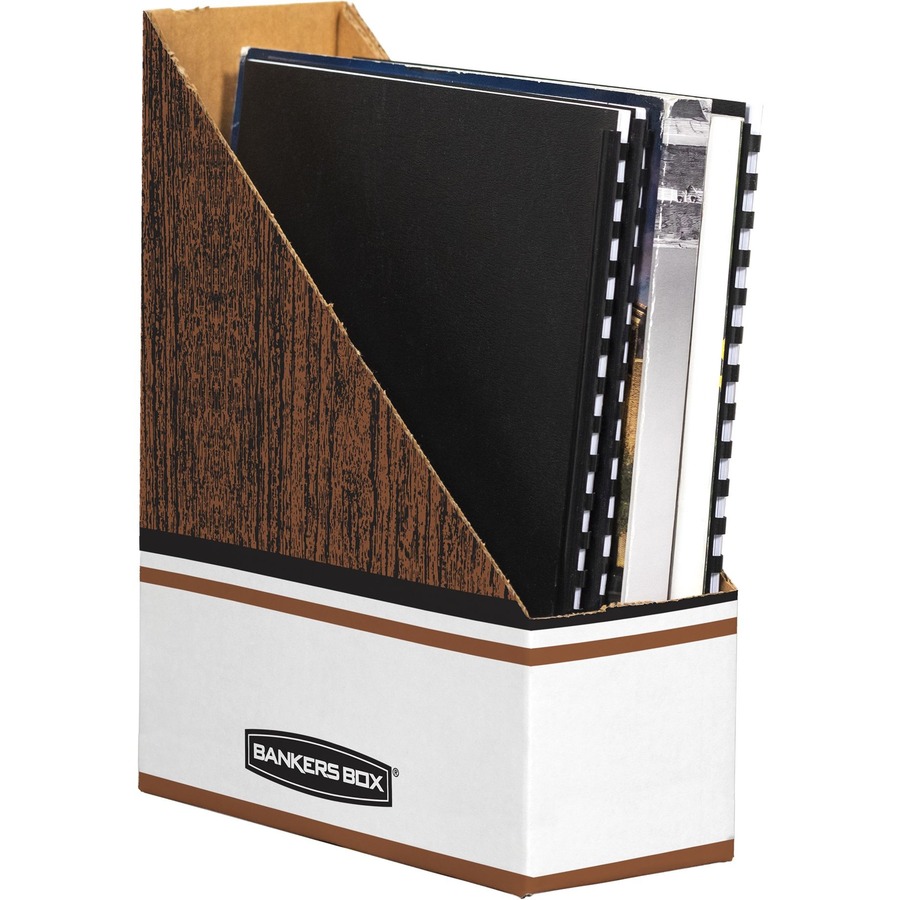 Bankers Box Magazine Files - Letter - Wood Grain, White - Cardboard - 1 Each = FEL07223