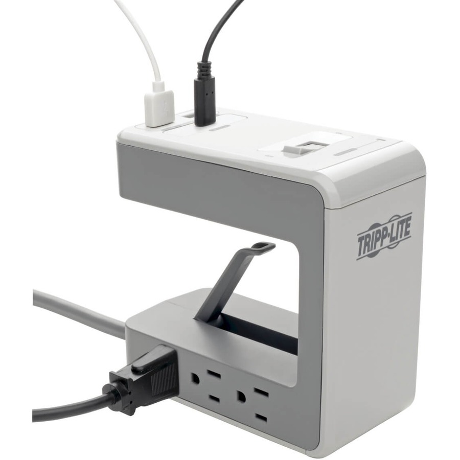 Tripp Lite by Eaton 6-Outlet Surge Protector w/2 USB-A (2.4A Shared) & 1 USB-C (3A) - 8 ft. (2.43 m) Cord, 1080 Joules, Desk Clamp - 6 x NEMA 5-15R, 2 x USB - 1800 VA - 1080 J - 120 V AC Input