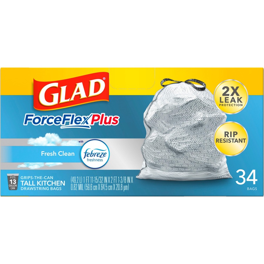 Glad ForceFlex 13 Gallon Tall Trash Bags - 13 gal - 0.82 mil (21 Micron)  Thickness - White - 16320/