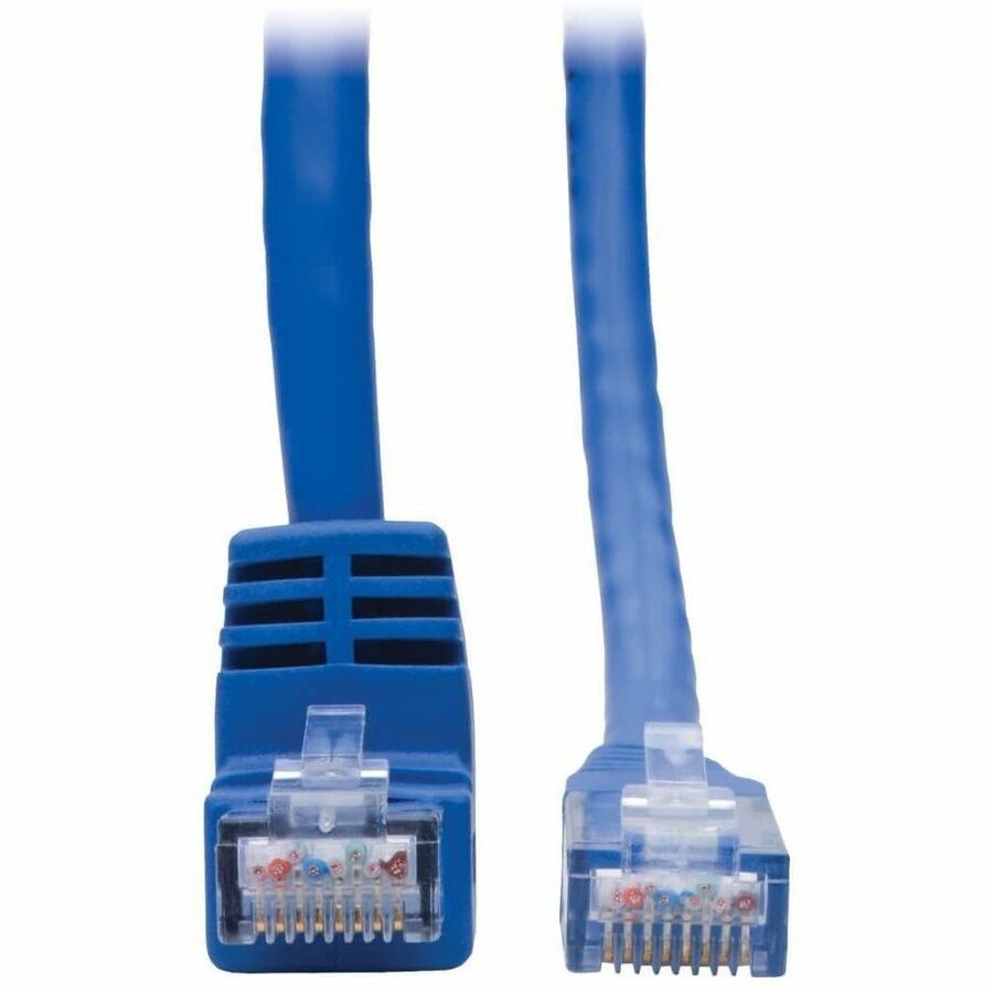 Eaton Tripp Lite Series Down-Angle Cat6 Gigabit Molded UTP Ethernet Cable (RJ45 Right-Angle Down M to RJ45 M), Blue, 1 ft. (0.31 m)
