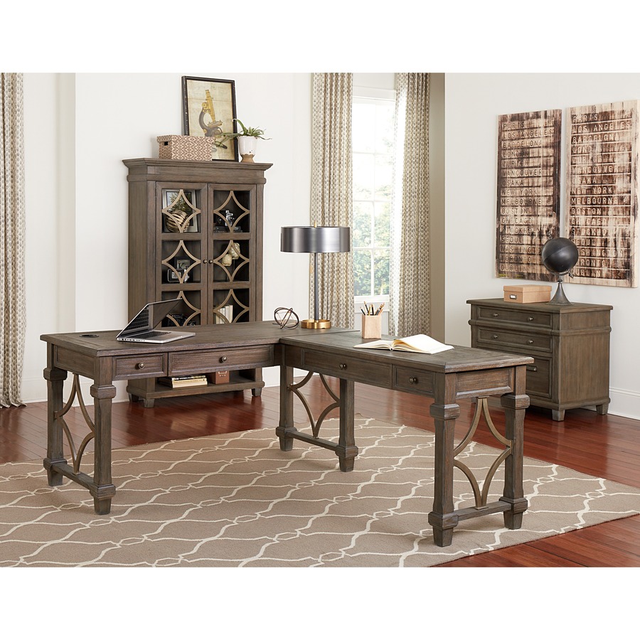 Martin Carson Open L Desk with Open Right Return, Power with AC and USB - Finish: Weathered Dove