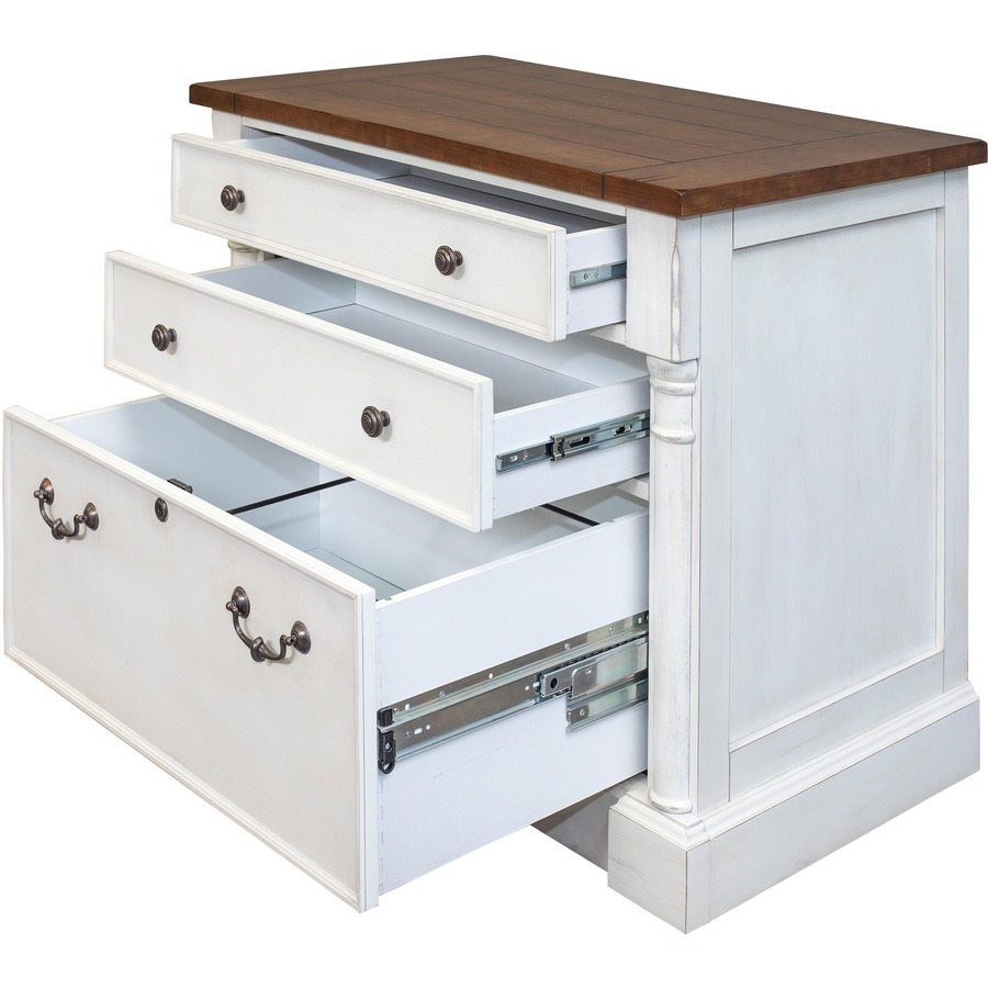 Martin Lateral File - 3-Drawer - 3 x Utility, File Drawer(s) - Finish: Weathered Wire Brushed Chalk - Rustic Knotty Cherry Table Top