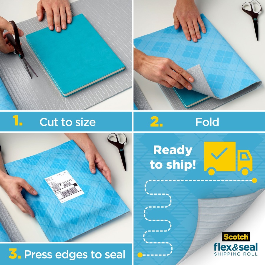 Scotch Flex & Seal Shipping Roll - 15" Width x 20 ft Length - Durable, Water Resistant, Tear Resistant, Cushioned, Recyclable - Blue - 1Each
