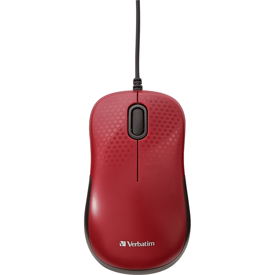 Verbatim Silent Corded Optical Mouse - Red - Optical - Cable - Red - USB - Scroll Wheel - 3 Button(s)