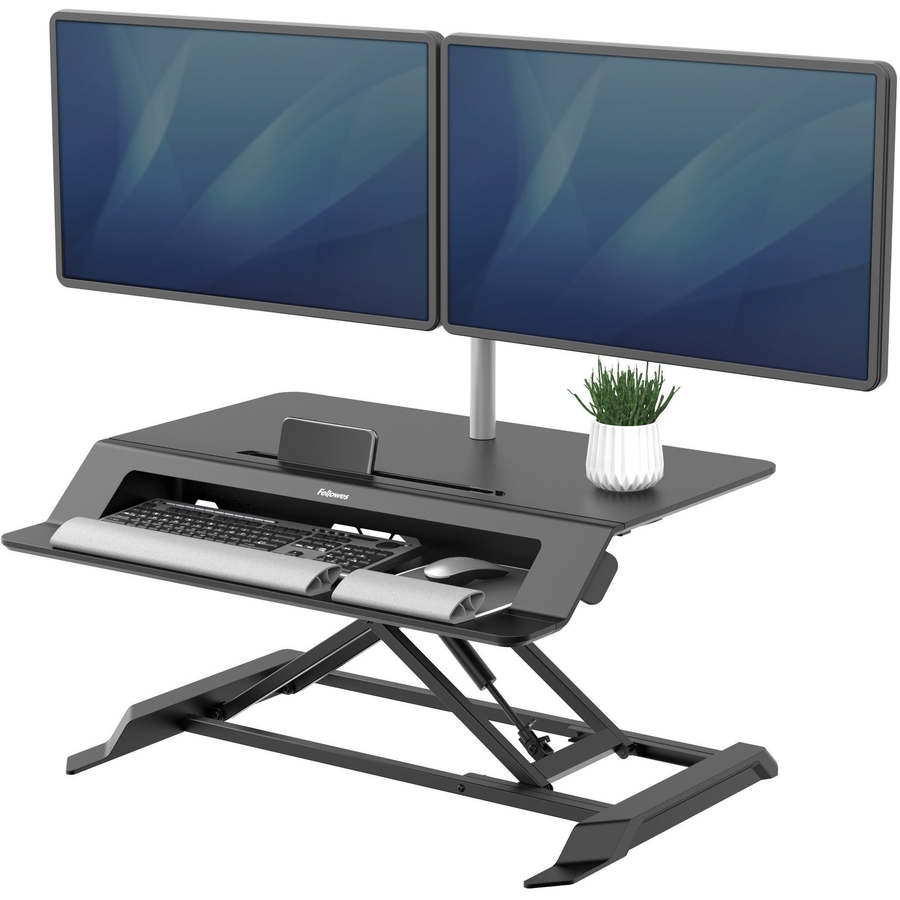 Fellowes Lotus LT Sit-Stand Workstation - 7.60" (193.04 mm) Height x 31.50" (800.10 mm) Width x 24.20" (614.68 mm) Depth - Desktop - Black - Desktop Risers - FEL8215001