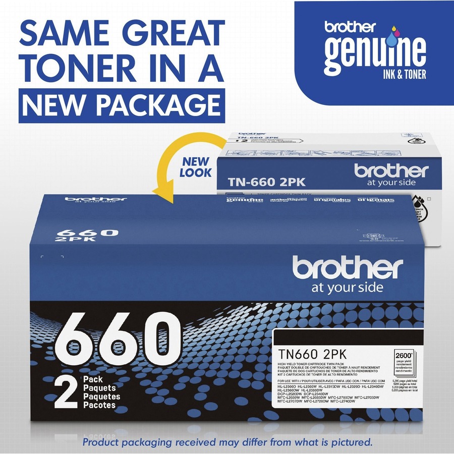 Brother TN-660 Original High Yield Laser Toner Cartridge - Twin-pack -  Black - 2 / Box