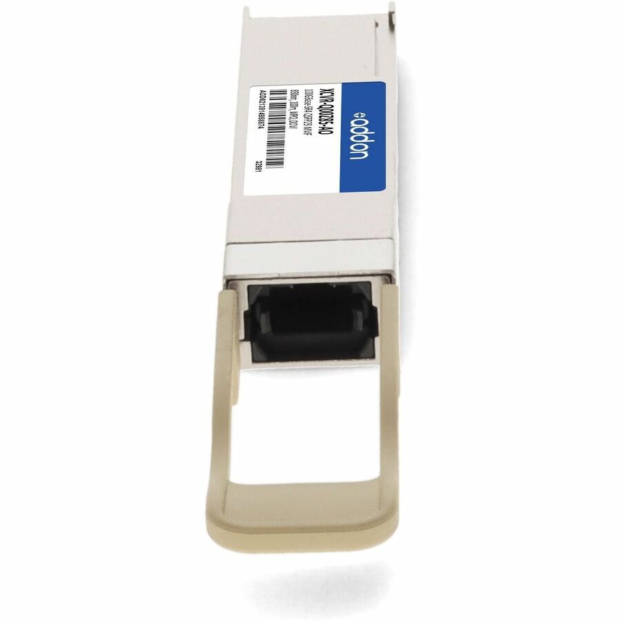 AddOn Networks CIENA XCVR-Q00Z85 compatible QSFP28 transceiver with MPO connector and 850 nm optics — alternate view 3