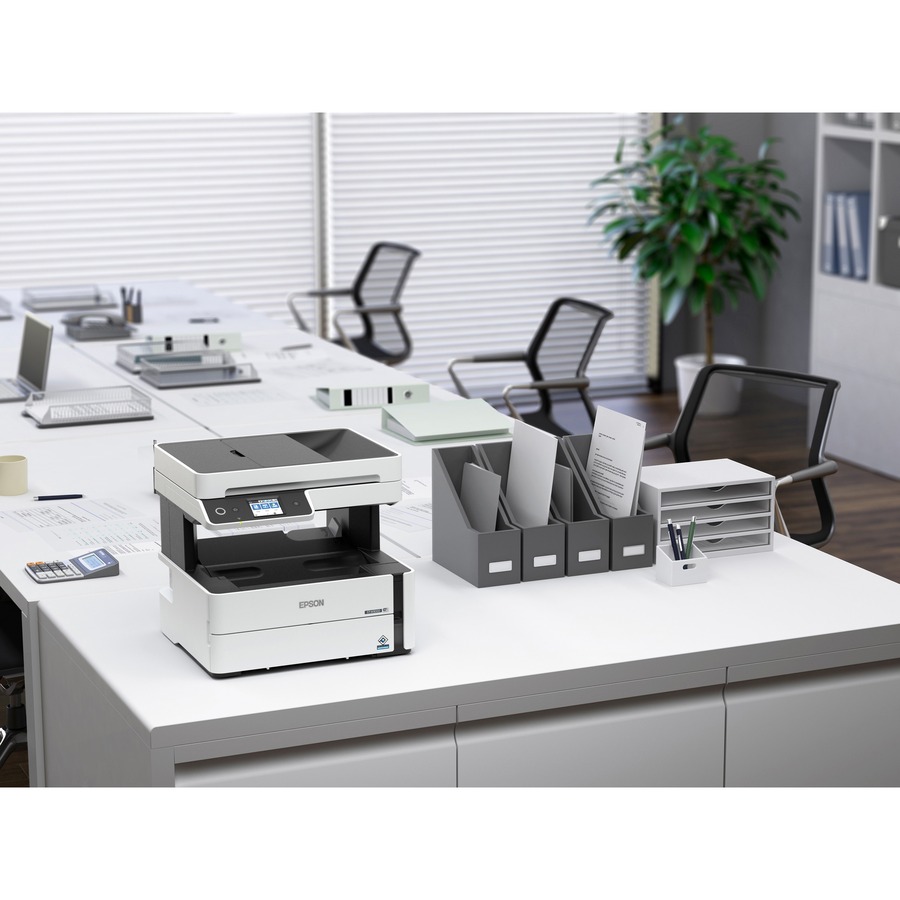 Epson WorkForce ST-M3000 Monochrome Multifunction Supertank Printer. Cartridge Free MFP with ADF & Fax Inkjet copier/Fax/Scanner-1200x2400 dpi Print-Automatic Duplex Print-1200 dpi Optical Scan-20 ppm-Up to 23k pages of ink-Wireless LAN