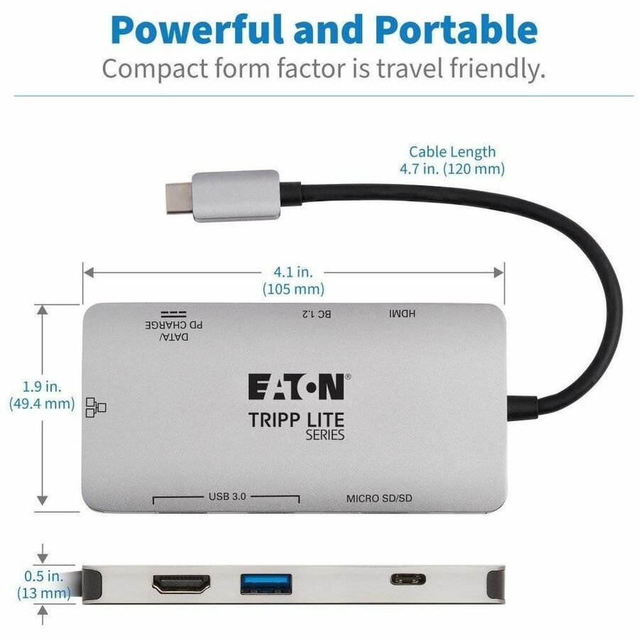 Tripp Lite by Eaton USB-C Dock - 4K HDMI USB 3.x (5Gbps) USB-A/C Hub Ports GbE Memory Card 100W PD Charging