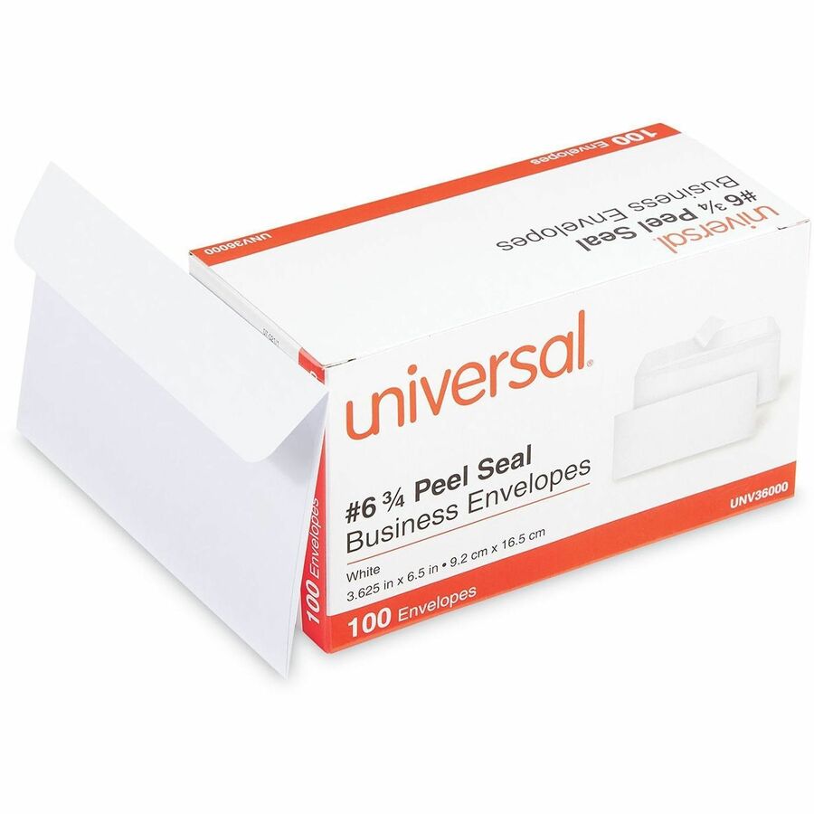 Universal Envelope - Business - #6 3/4 - 24 lb - Self Adhesive - White - Paper Stock - 100 / Box