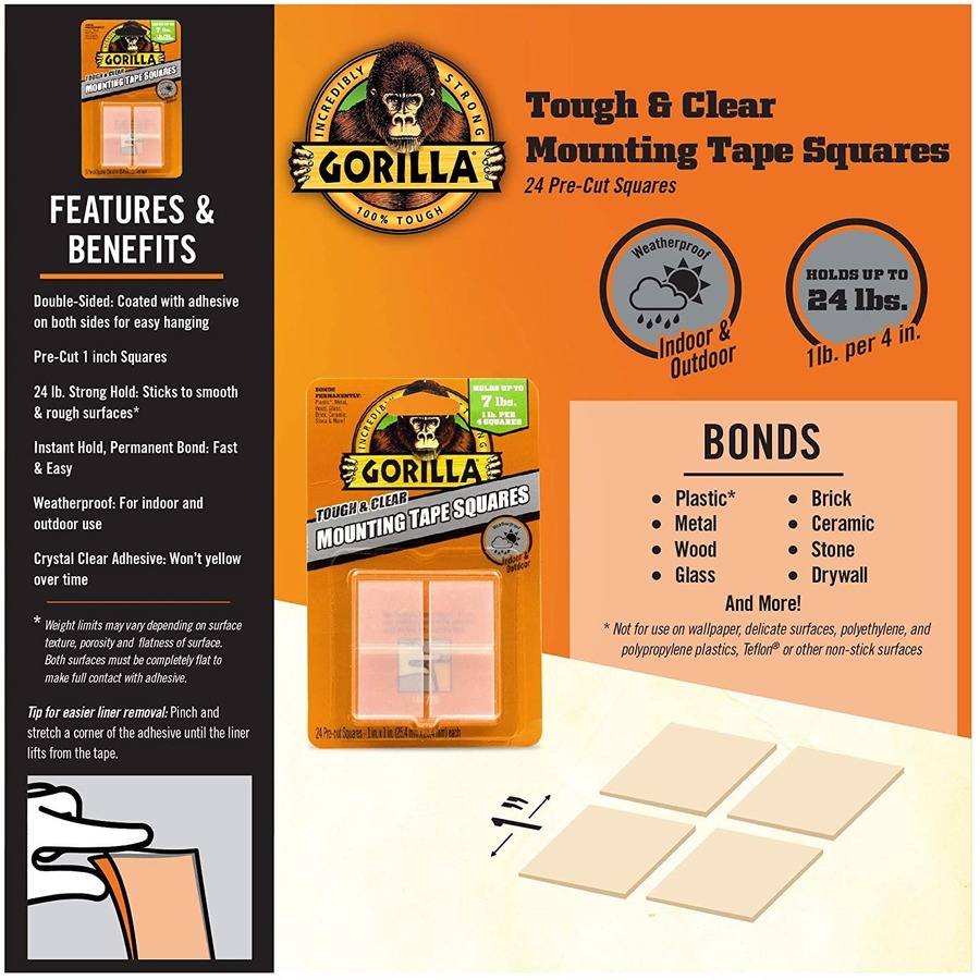 Gorilla Tough & Clear Mounting Squares - 1 Length x 1 Width - 1