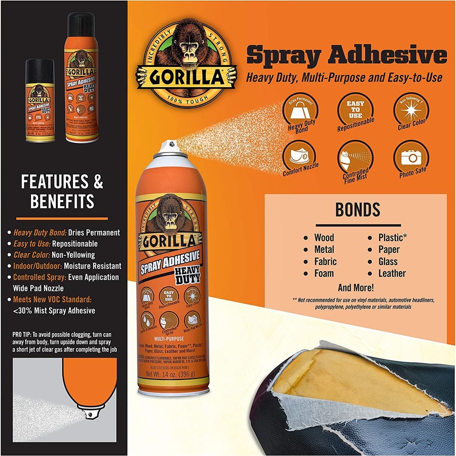 Gorilla Spray Adhesive - 14 oz - 1 Each - Clear