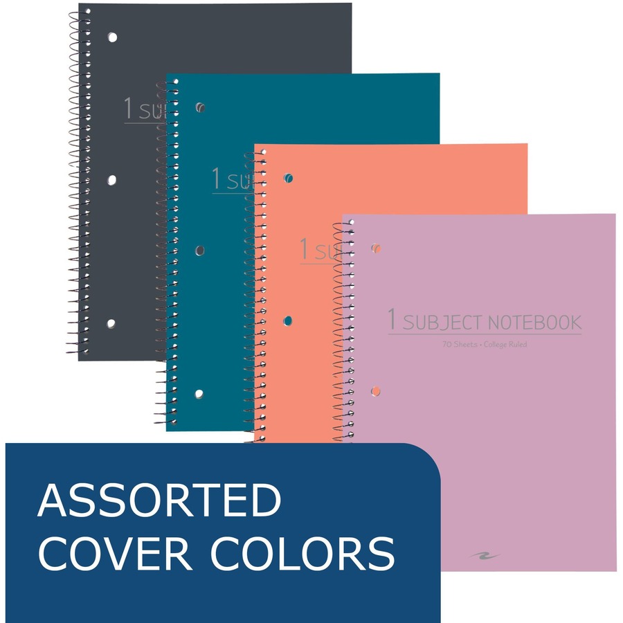 Roaring Spring College Ruled Poly Cover One Subject Spiral Notebook - 70 Sheets - 140 Pages - Printed - Spiral Bound - Both Side Ruling Surface - Red Margin - 3 Hole(s) - 15 lb Basis Weight - 56 g/m² Grammage - 10 1/2" x 8" - 0.25" x 8" x 10.5" - Whi