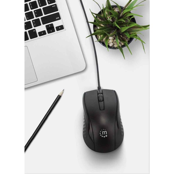 Manhattan Wired Optical Mouse - USB, Three Buttons with Scroll Wheel, 1000 dpi, Black