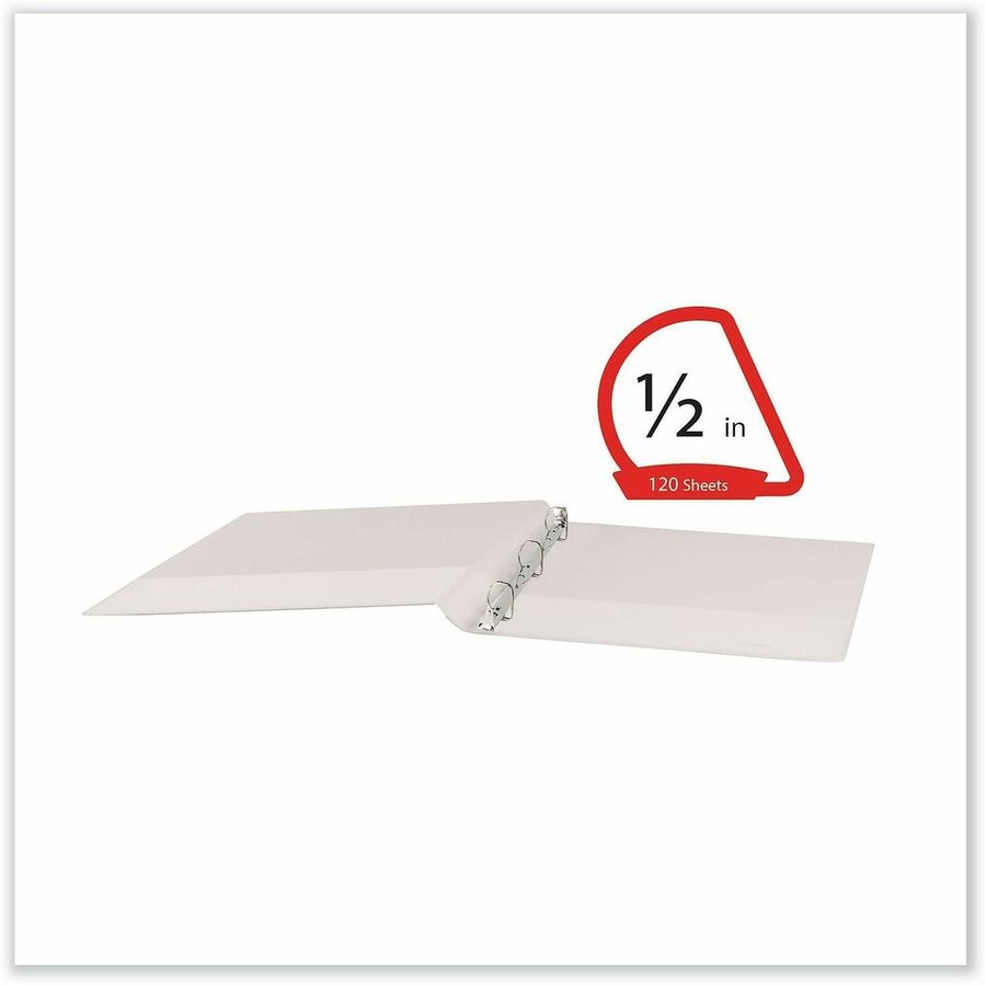 Universal Slant D-Ring View Binder, 3 Rings, 0.5" Capacity, 11 x 8.5, White - 1/2" Binder Capacity - Letter - 8 1/2" x 11" Sheet Size - 120 Sheet Capacity - 3 Ring(s) - Fastener(s): Ring - Pocket(s): 2, Inside Front & Back - Polypropylene - White - Non-st