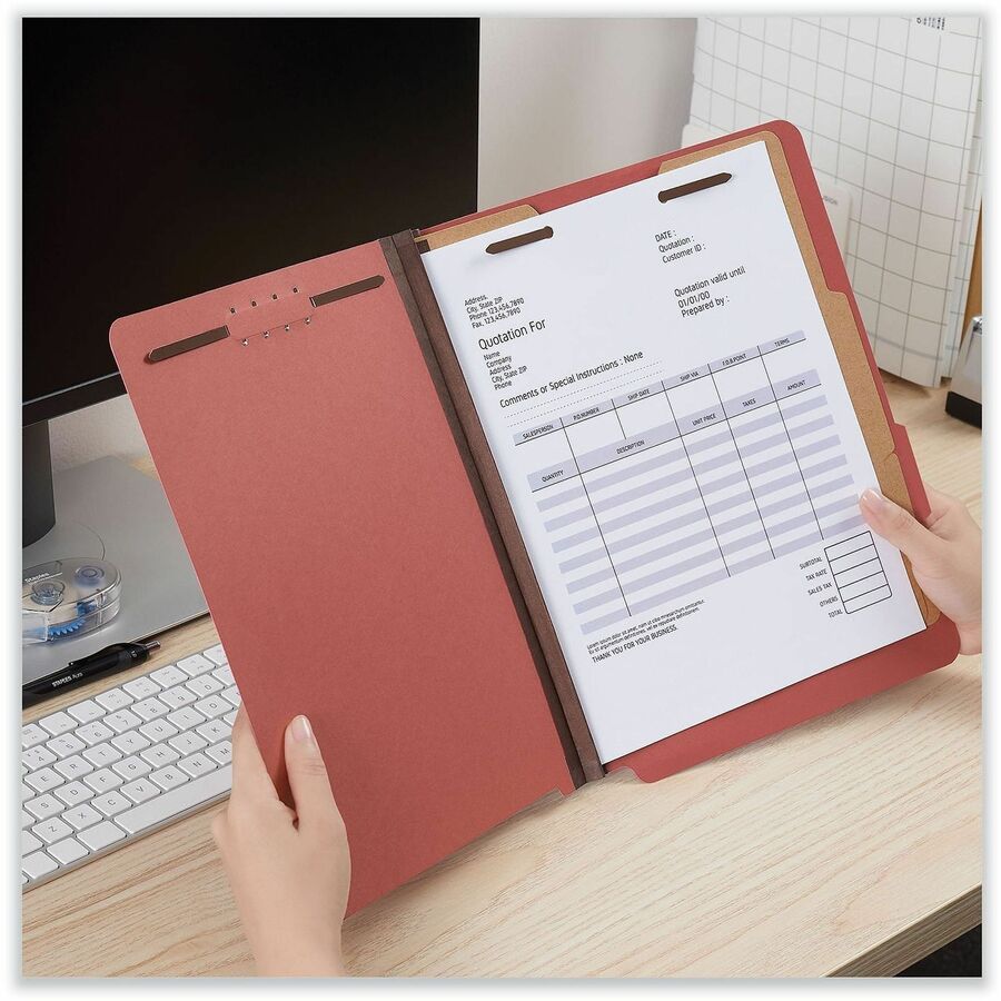 Universal 2/5 Tab Cut Letter Classification Folder - 8 1/2" x 11" - 2" Expansion - 6 Fastener(s) - 2" Fastener Capacity - Top Tab Location - Right of Center Tab Position - 2 Divider(s) - Ruby Red - 10 Box