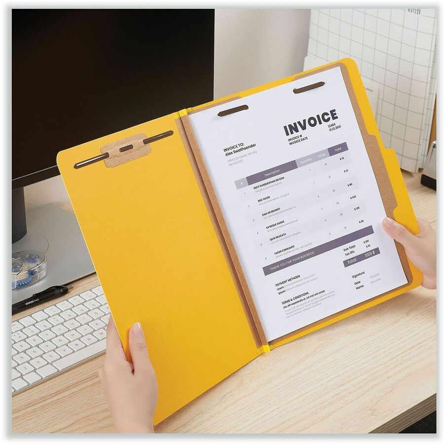 Universal 2/5 Tab Cut Letter Classification Folder - 8 1/2" x 11" - 2" Expansion - 4 Fastener(s) - 2" Fastener Capacity - Top Tab Location - Right of Center Tab Position - 1 Divider(s) - Yellow - 10 Box