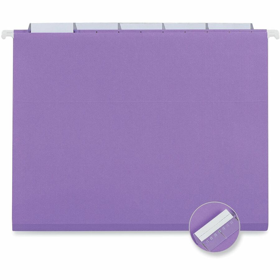 Universal 1/5 Tab Cut Letter Hanging Folder - 8 1/2" x 11" - Assorted Tab Position - 11 pt. - Stock - Violet - 25 Box