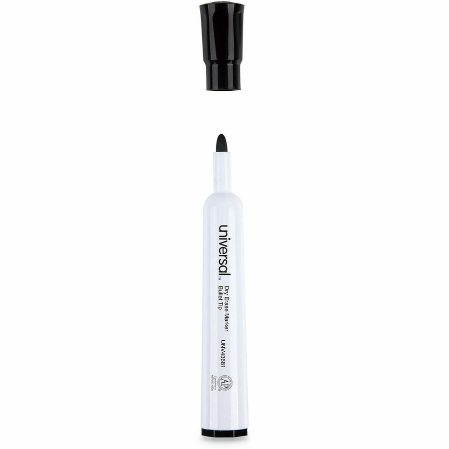 Universal Dry Erase Marker, Medium Bullet Tip, Black, Dozen - Medium Bullet Marker Point - Black Ink - Dry - General Purpose - 1 Dozen