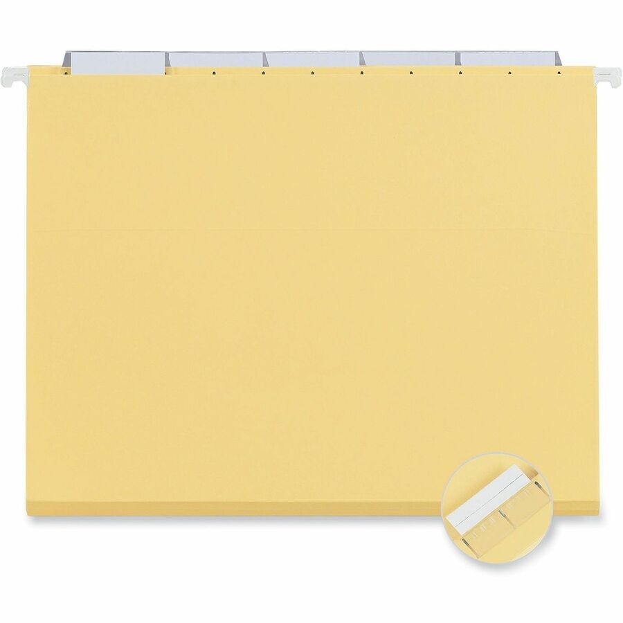 Universal 1/5 Tab Cut Letter Hanging Folder - 8 1/2" x 11" - Assorted Tab Position - 11 pt. - Stock - Yellow - 25 Box