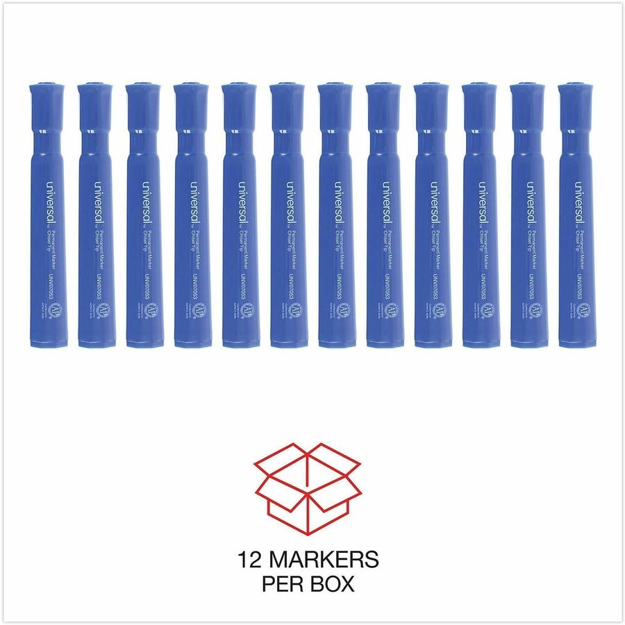 Universal Chisel Tip Permanent Marker, Broad Chisel Tip, Blue, Dozen - Broad Chisel Marker Point - Blue Ink - General Purpose - 1 Dozen